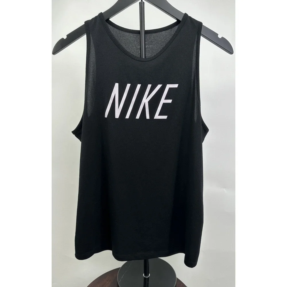 Nike Dri-Fit Women's Logo Graphic Sheer Polyester Sleeveless Tank Top Black M